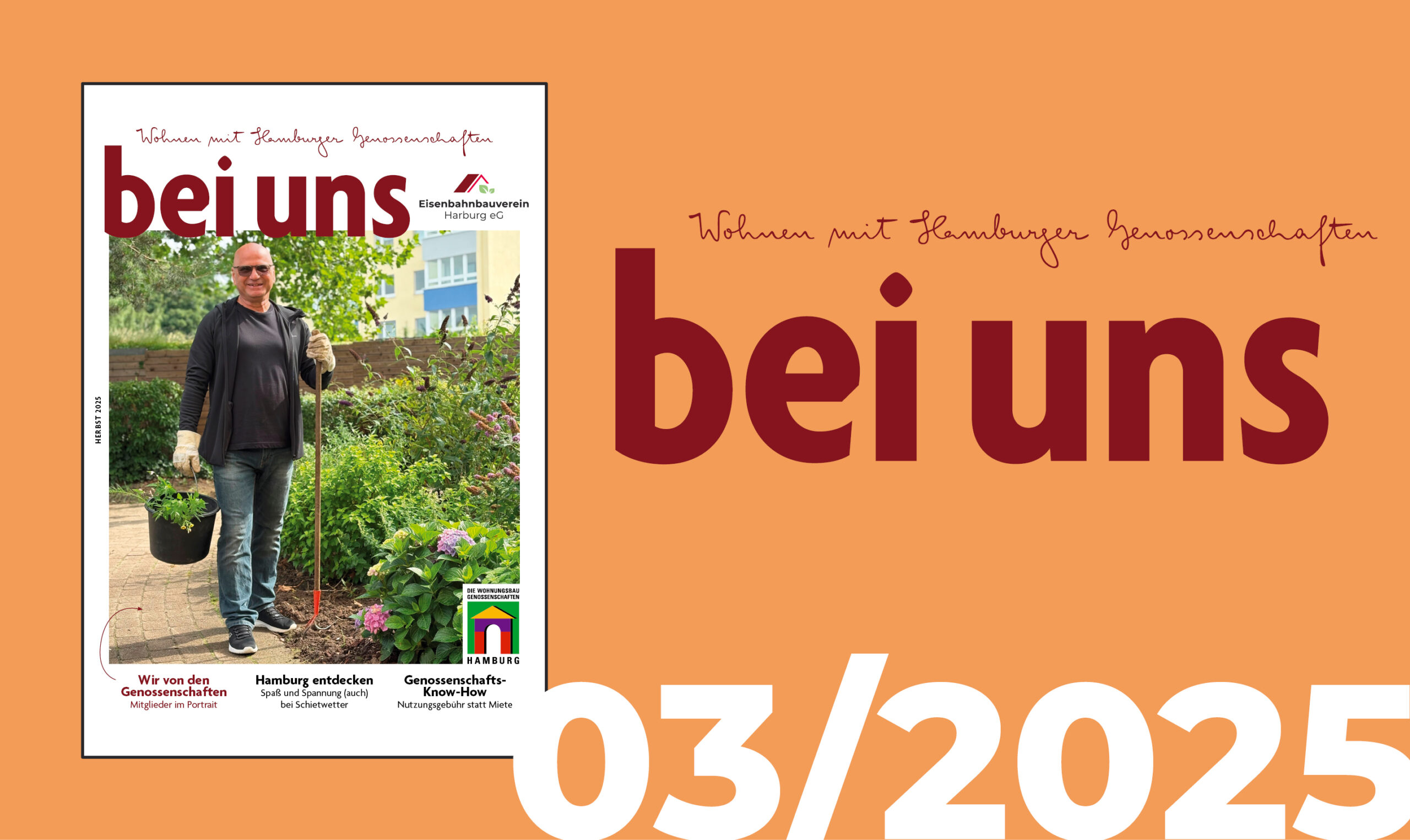Werbemotiv mit dem Titel der Herbstausgabe der "bei uns" 03/2025